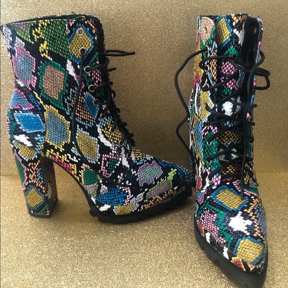 multi colored snakeskin boots